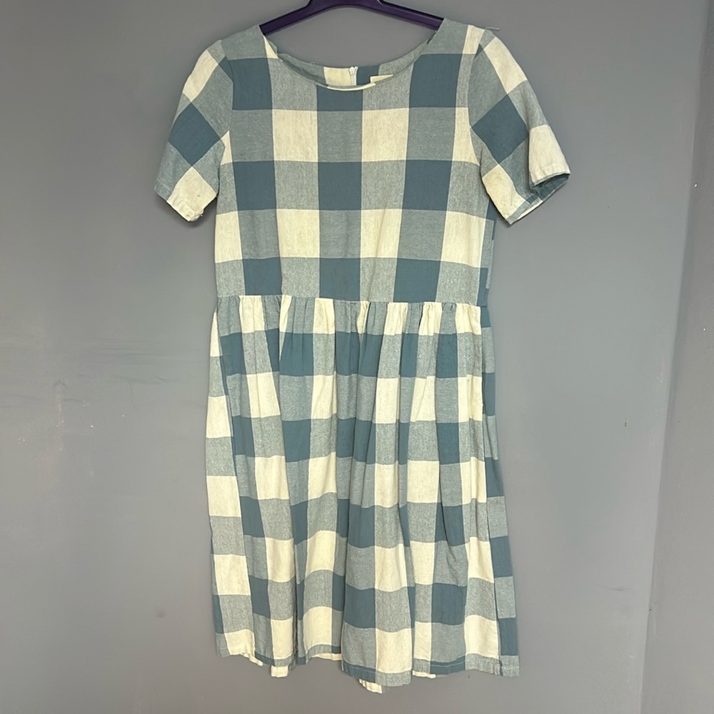 Clad & cloth blue checked midi dress, size L